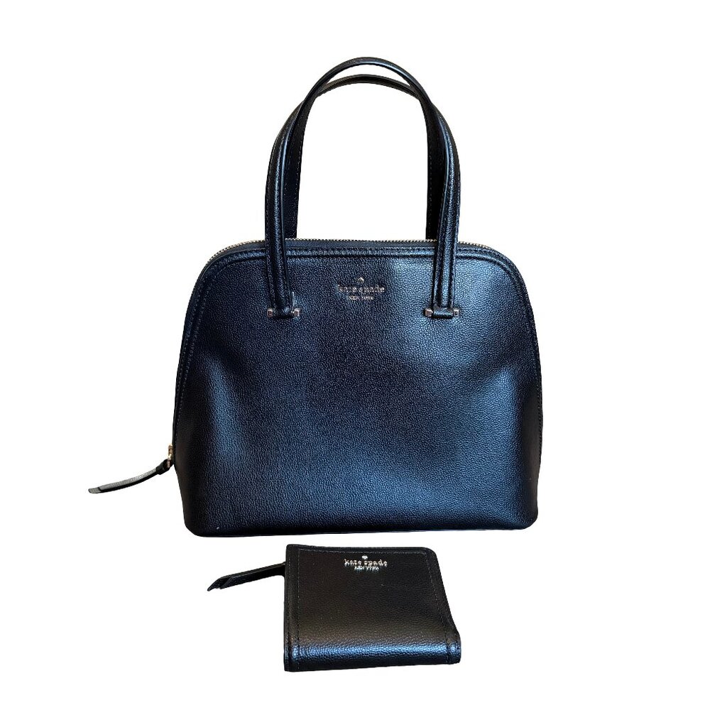 kate spade black leather satchel with matching wallet